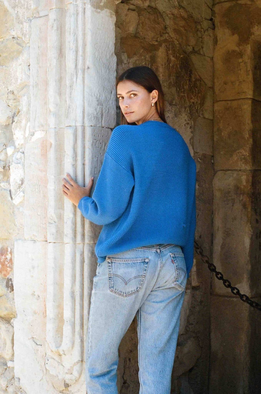 Drop Shoulder Ribbed Round Neck Sweater