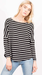 Dolphin Sleeve Striped Boat Neck Top