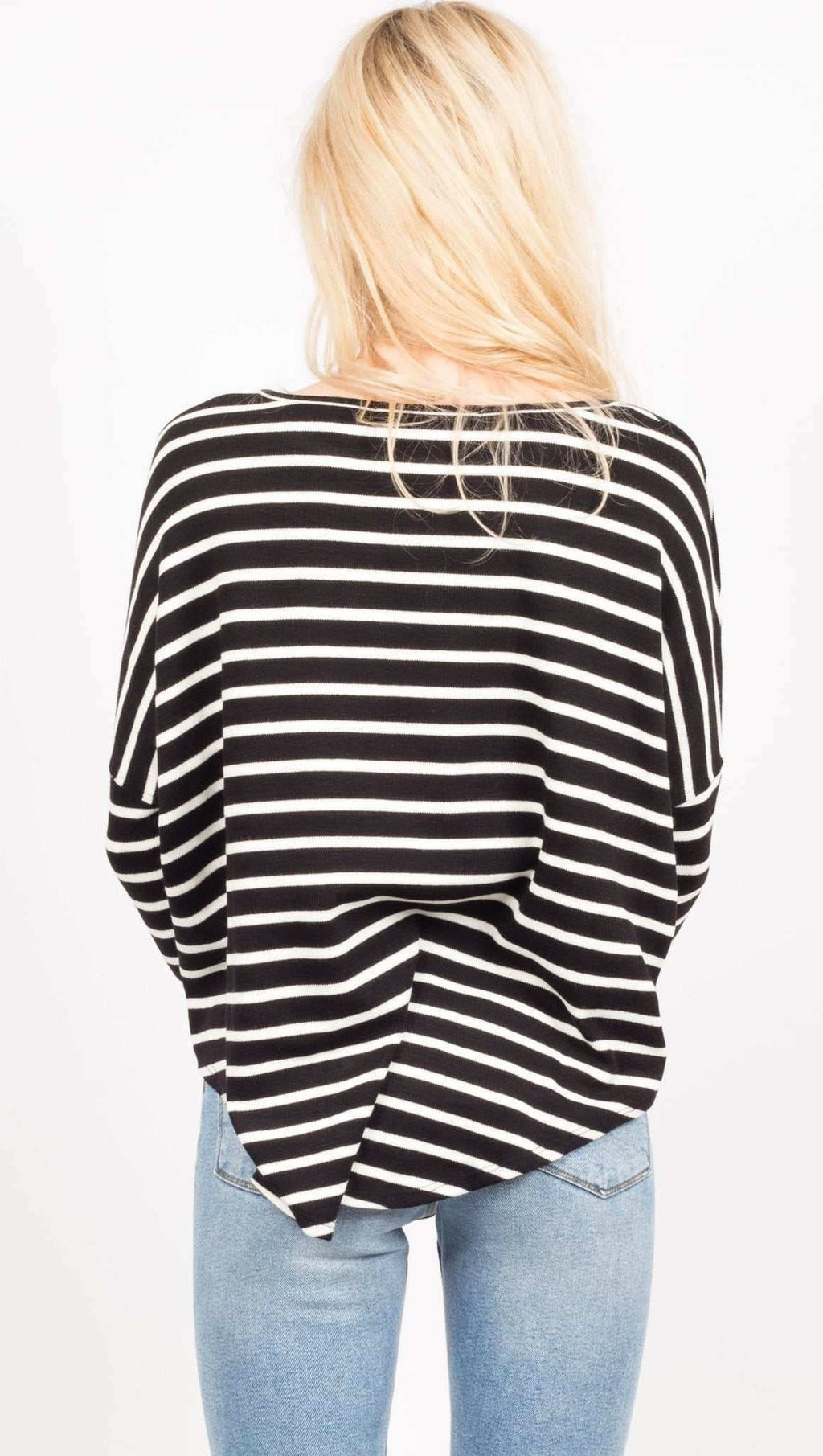 Dolphin Sleeve Striped Boat Neck Top