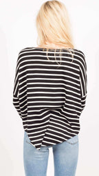 Dolphin Sleeve Striped Boat Neck Top