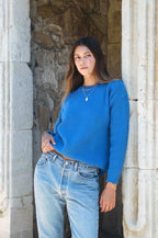 Drop Shoulder Ribbed Round Neck Sweater