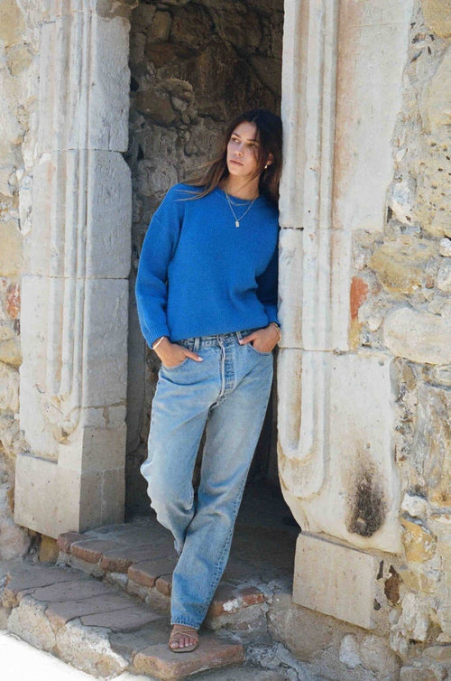 Drop Shoulder Ribbed Round Neck Sweater