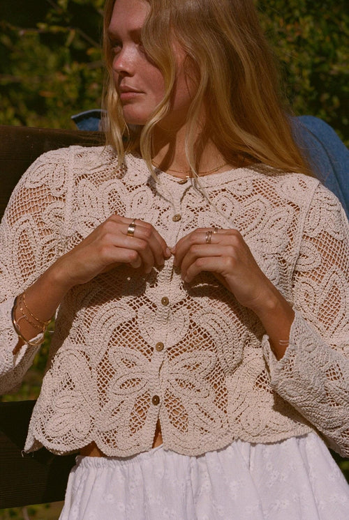 Floral Lace Button Front Top