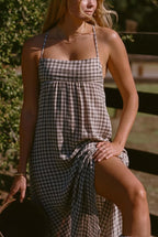 Gingham Crinkled Cotton Cross Back Maxi Dress