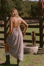 Gingham Crinkled Cotton Cross Back Maxi Dress