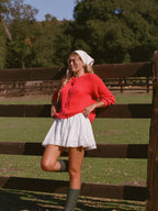 Ribbed Balloon Sleeve Round Neck Cardigan
