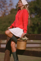 Ribbed Balloon Sleeve Round Neck Cardigan