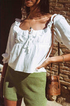 Ruffle Square Neck Puff Sleeve Top