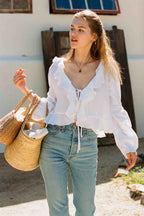 Ruffle V-Neck Tie Front Top
