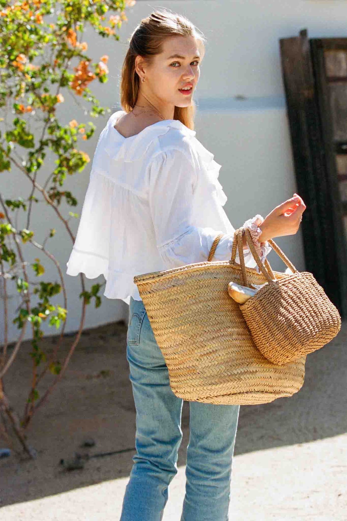 Ruffle V-Neck Tie Front Top