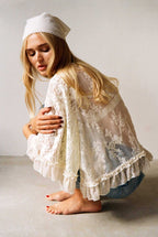 Sheer Lace Ruffle Blouse