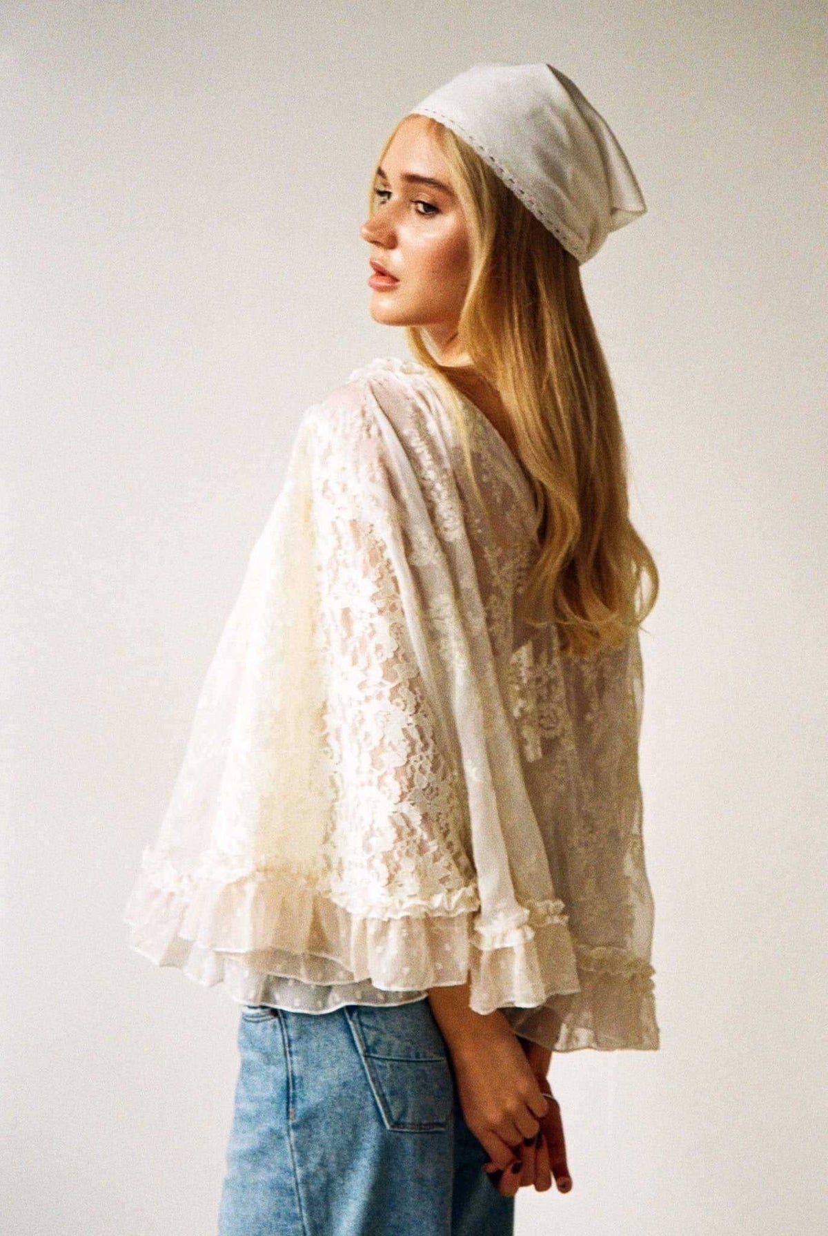 Sheer Lace Ruffle Blouse