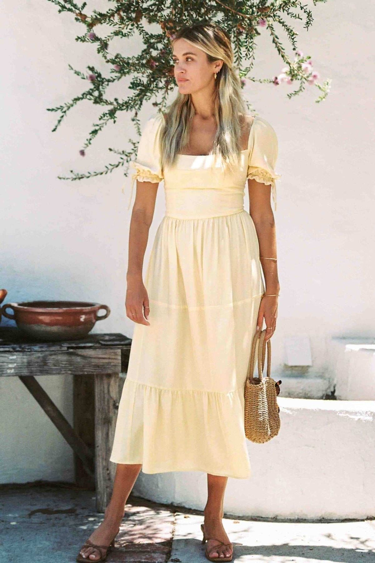 Square Neck Puff Sleeve Midi Dress
