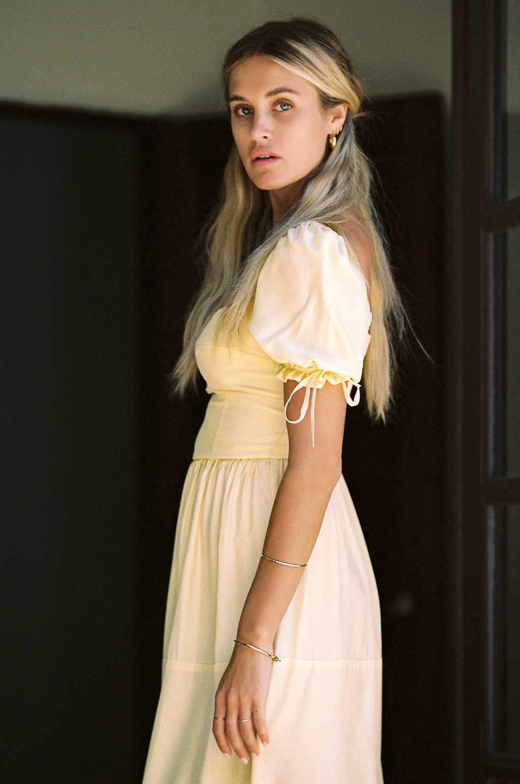 Square Neck Puff Sleeve Midi Dress