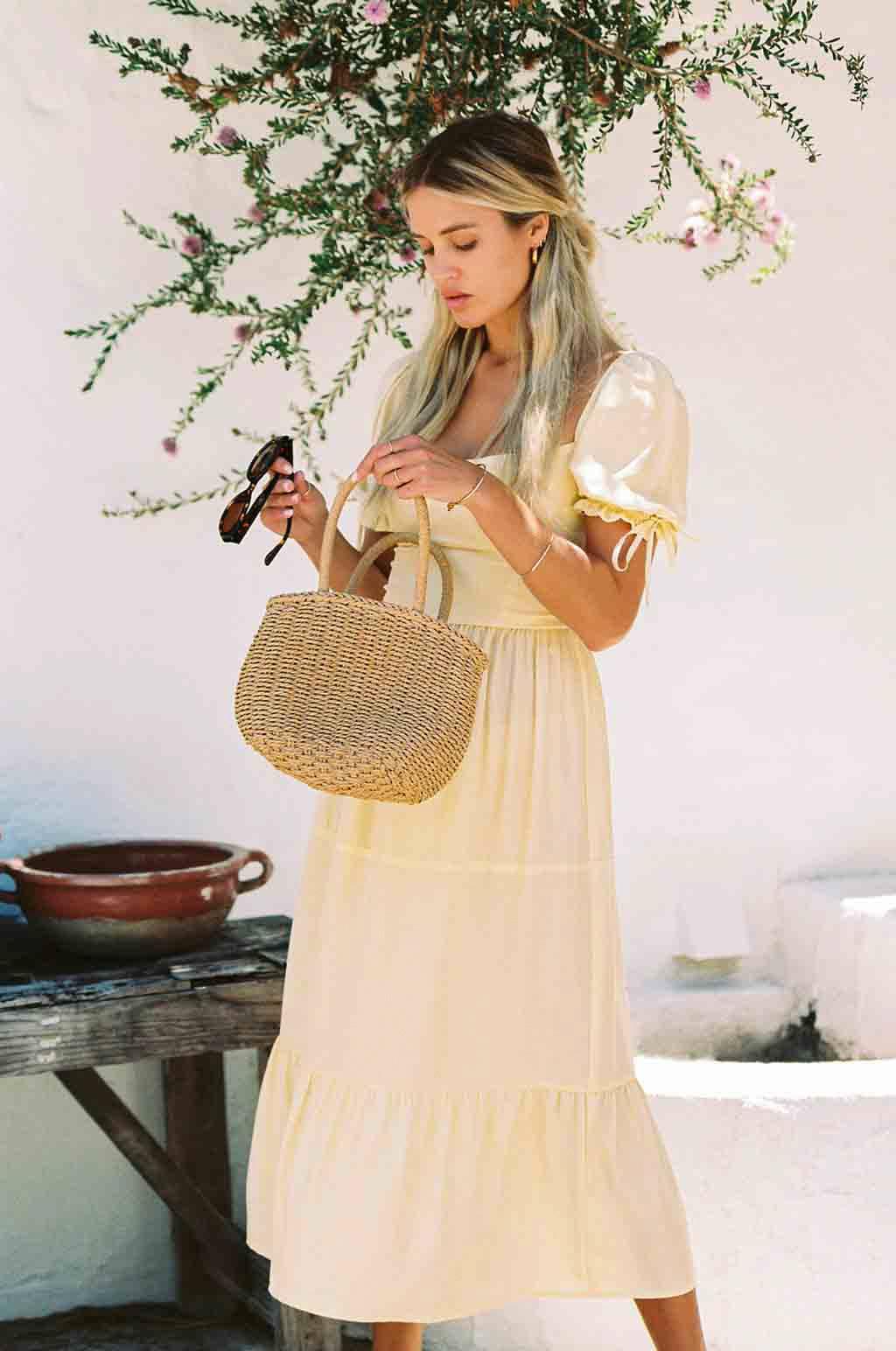 Square Neck Puff Sleeve Midi Dress