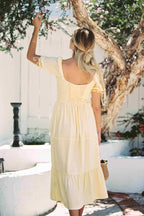Square Neck Puff Sleeve Midi Dress