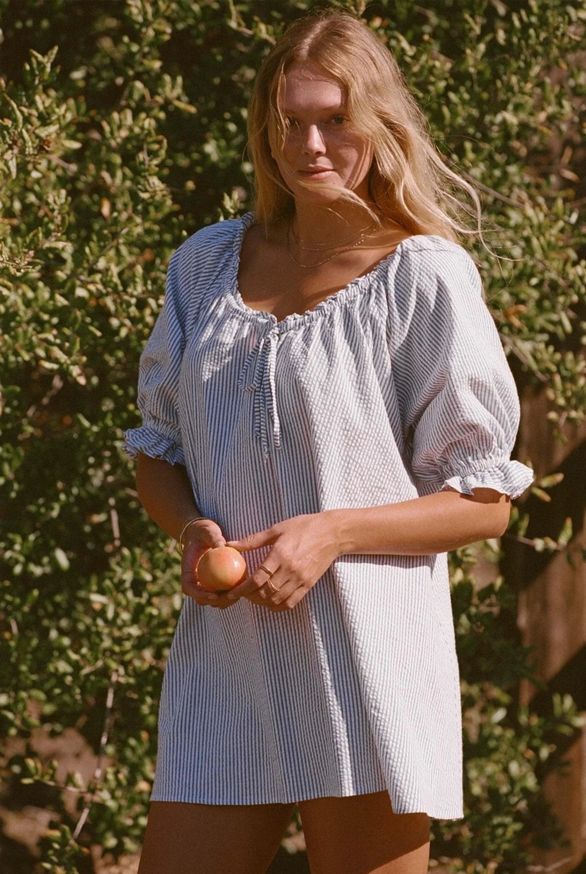 Striped Puff Sleeve Tunic Dress
