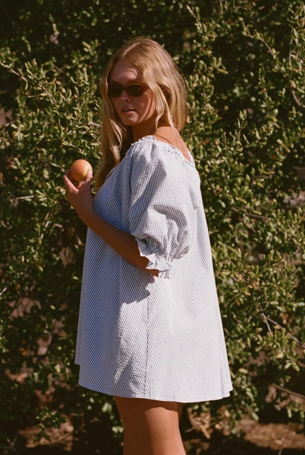 Striped Puff Sleeve Tunic Dress