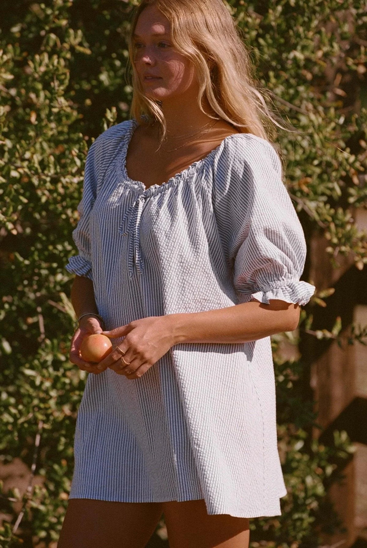 Striped Puff Sleeve Tunic Dress