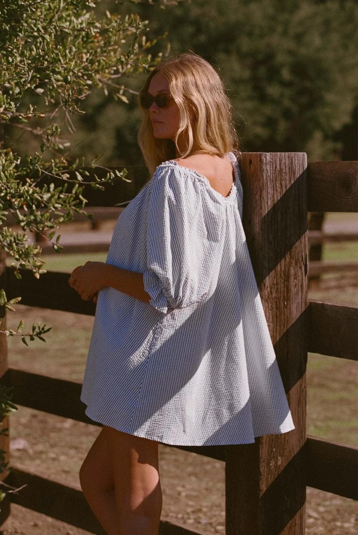 Striped Puff Sleeve Tunic Dress